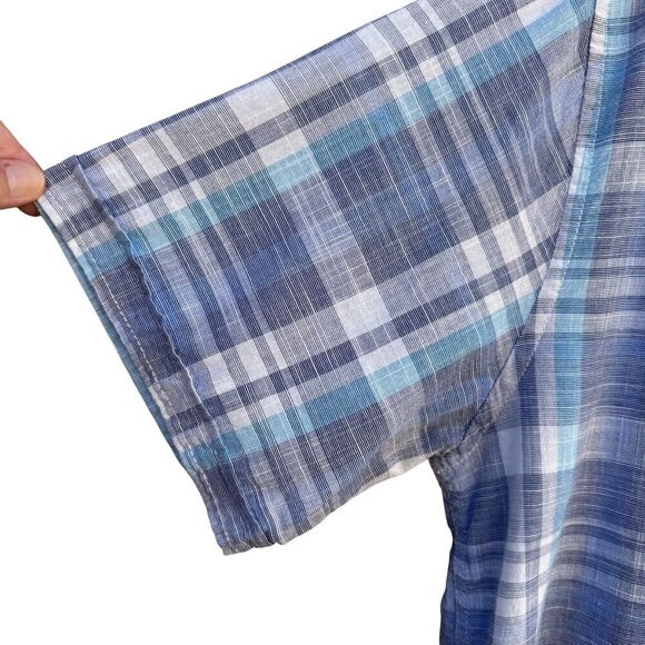Weatherproof Vintage Mens Blue Plaid Button Collar Short Sleeve Casual Shirt M - Picture 3 of 11